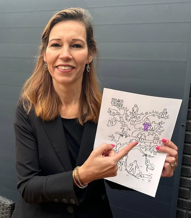 Hoe voel jij je vandaag?
Meestal ontvang je als antwoord op deze vraag ‘goed!’ of ‘oké hoor!’. Herkenbaar toch? Maar eigenlijk weet je dan nog steeds niet hoe het écht met iemand gaat.
 
Ik gebruik daarom graag deze tekening van Blob Tree in mijn werk. Een beeld dat uitnodigt om stil te staan bij jezelf en elkaar. Mijn vraag aan het team is bijvoorbeeld: “hoe zit jij erbij vandaag? In wie herken jij je in de boom en waarom? Kleur deze Blob in.” Een simpele en krachtige gespreksopener die direct uitnodigt tot verbinding en het delen van gevoel. In het hier-en-nu.
 
Het brengt nuance in gesprekken, maakt zichtbaar wat vaak onuitgesproken blijft en opent de deur naar meer echtheid in het contact. Niet als werkvorm om ‘leuk te beginnen’, maar als bewuste keuze om te vertragen en te verbinden voordat we versnellen. Het haalt je even uit je hoofd en brengt je bij wat er werkelijk speelt.
 
Onlangs voelde ik mij de paars gekleurde Blob. Ik begeleid een MT bij hun strategische personeelsplanning. Hoog in de boom, omdat ik graag het overzicht houd over het proces. Iemand op de schouders dragend om te helpen bewegen. Schouder aan schouder, omdat het een gezamenlijk proces is.
 
In welke Blob herken jij je vandaag? En waarom? Ik ben benieuwd, dus leuk als je het in de comments deelt! 
 
#teamontwikkeling #organisatieontwikkeling #verbinding #samenwerking #dondershrm